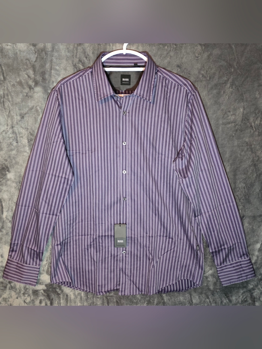 Hugo Boss Purple Striped Men's Dress Shirt